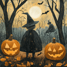 Sorci&egrave;re nocturne et citrouilles &eacute;clatantes